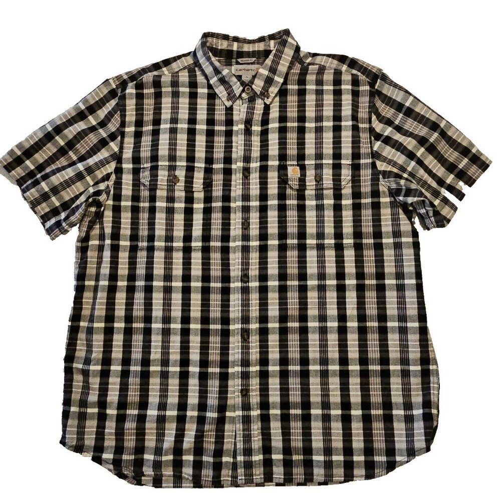 Carhartt Plaid Shirt Mens XL Reg Black Relaxed Fit Short Sleeve Cotton 103006
